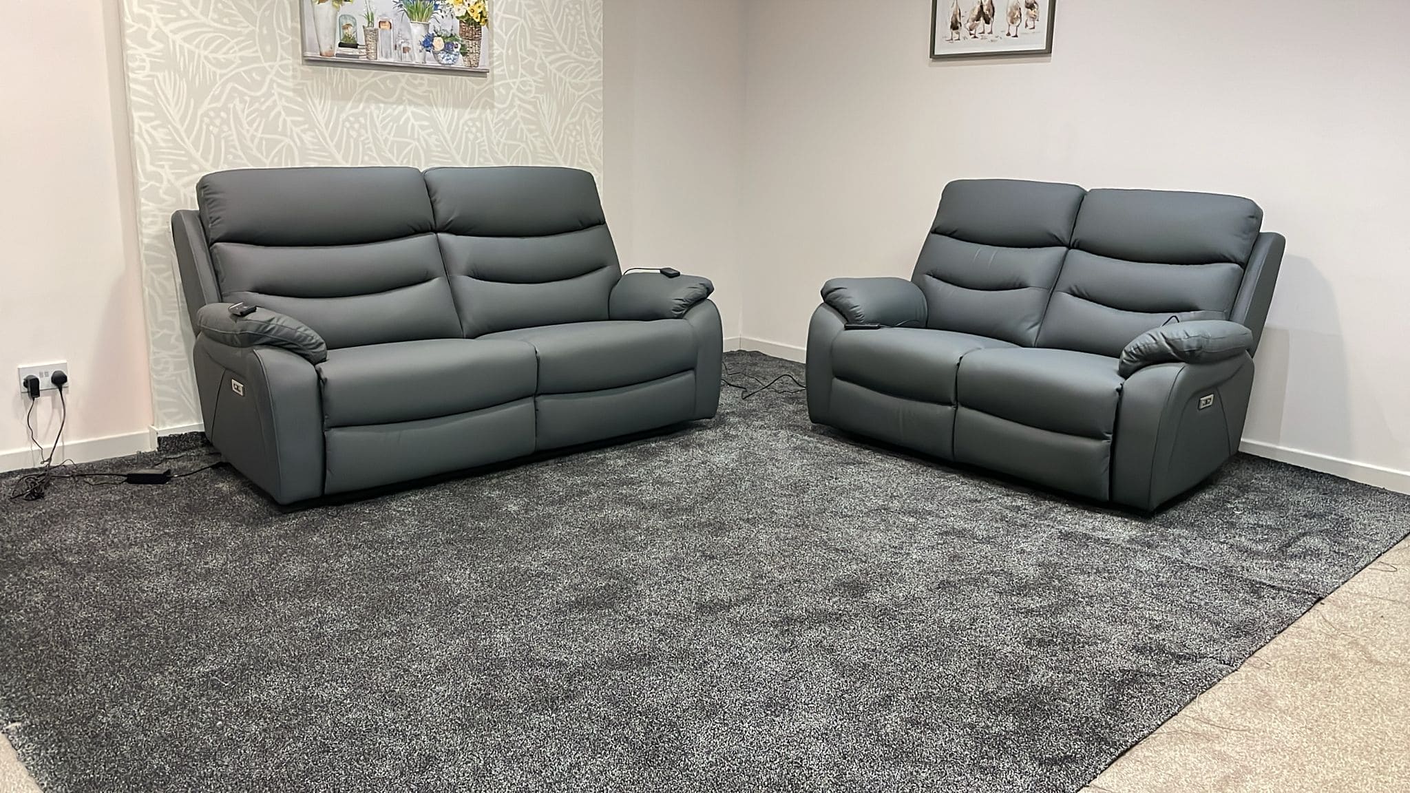 "Bertie" Grey Leather Electric Reclining Massage Sofa Range With Power Headrests & USB Charging Ports For Ultimate Comfort - Image 24