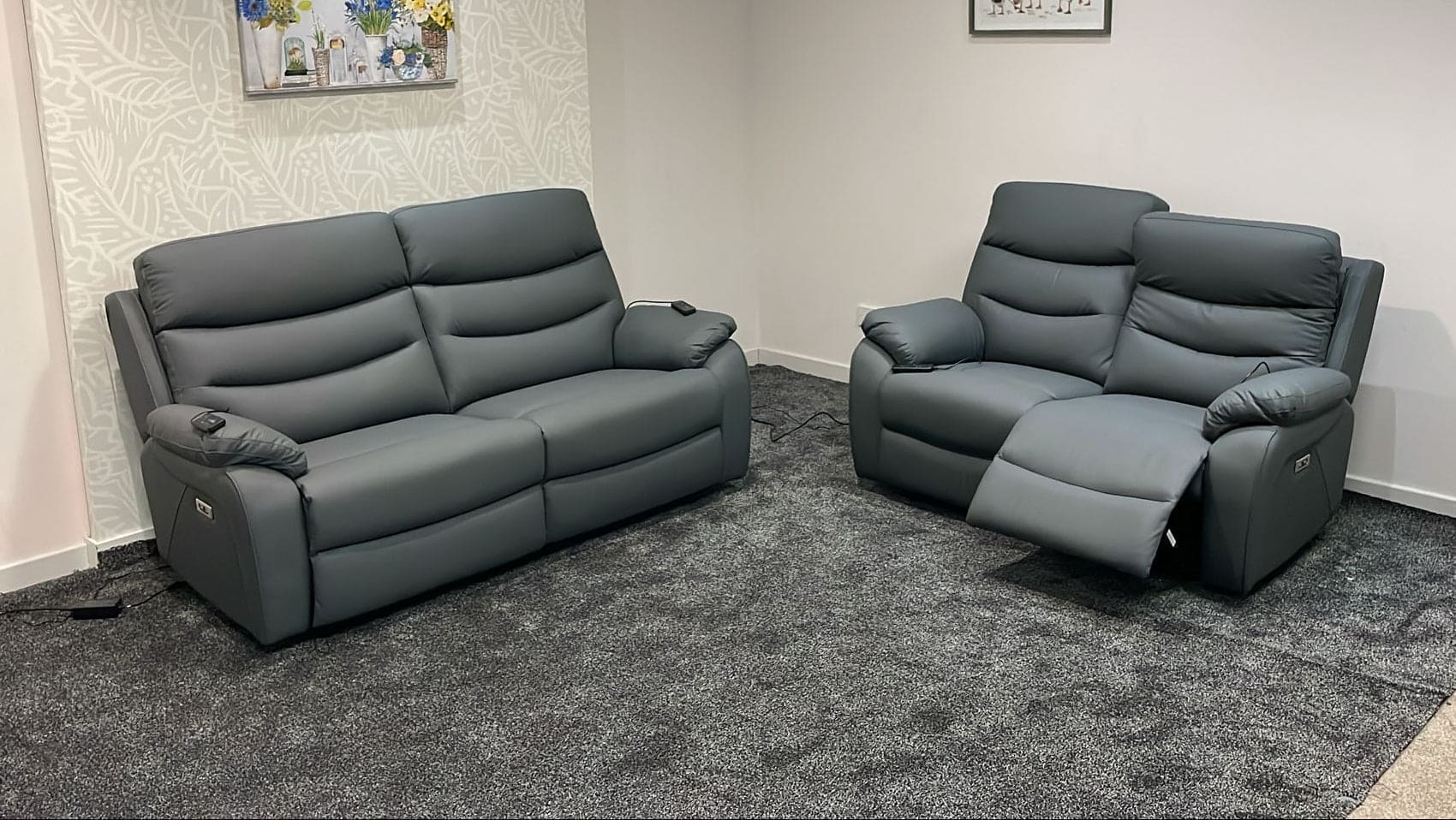 "Bertie" Grey Leather Electric Reclining Massage Sofa Range With Power Headrests & USB Charging Ports For Ultimate Comfort - Image 17