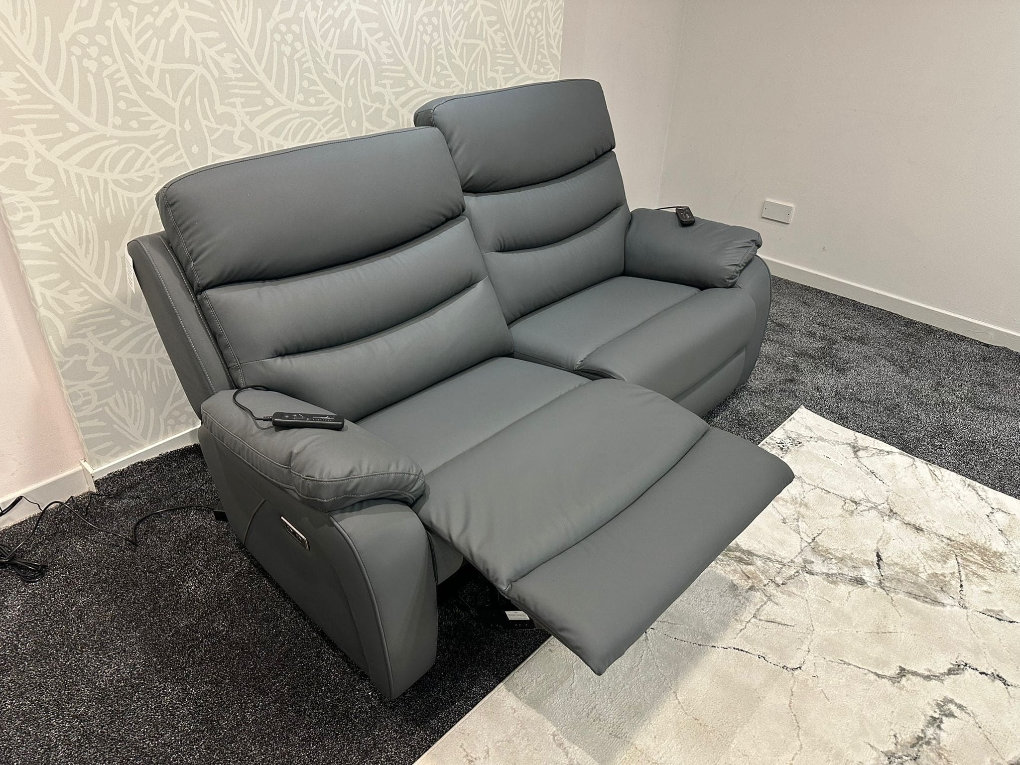 "Bertie" Grey Leather Electric Reclining Massage Sofa Range With Power Headrests & USB Charging Ports For Ultimate Comfort - Image 4