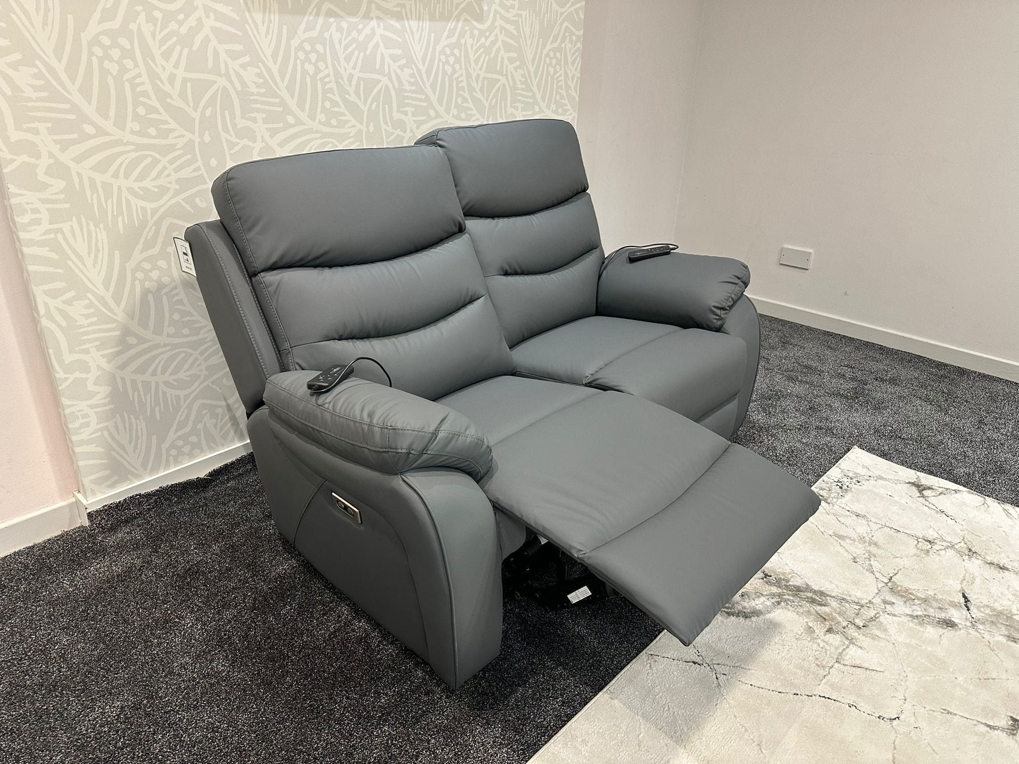 "Bertie" Grey Leather Electric Reclining Massage Sofa Range With Power Headrests & USB Charging Ports For Ultimate Comfort - Image 5