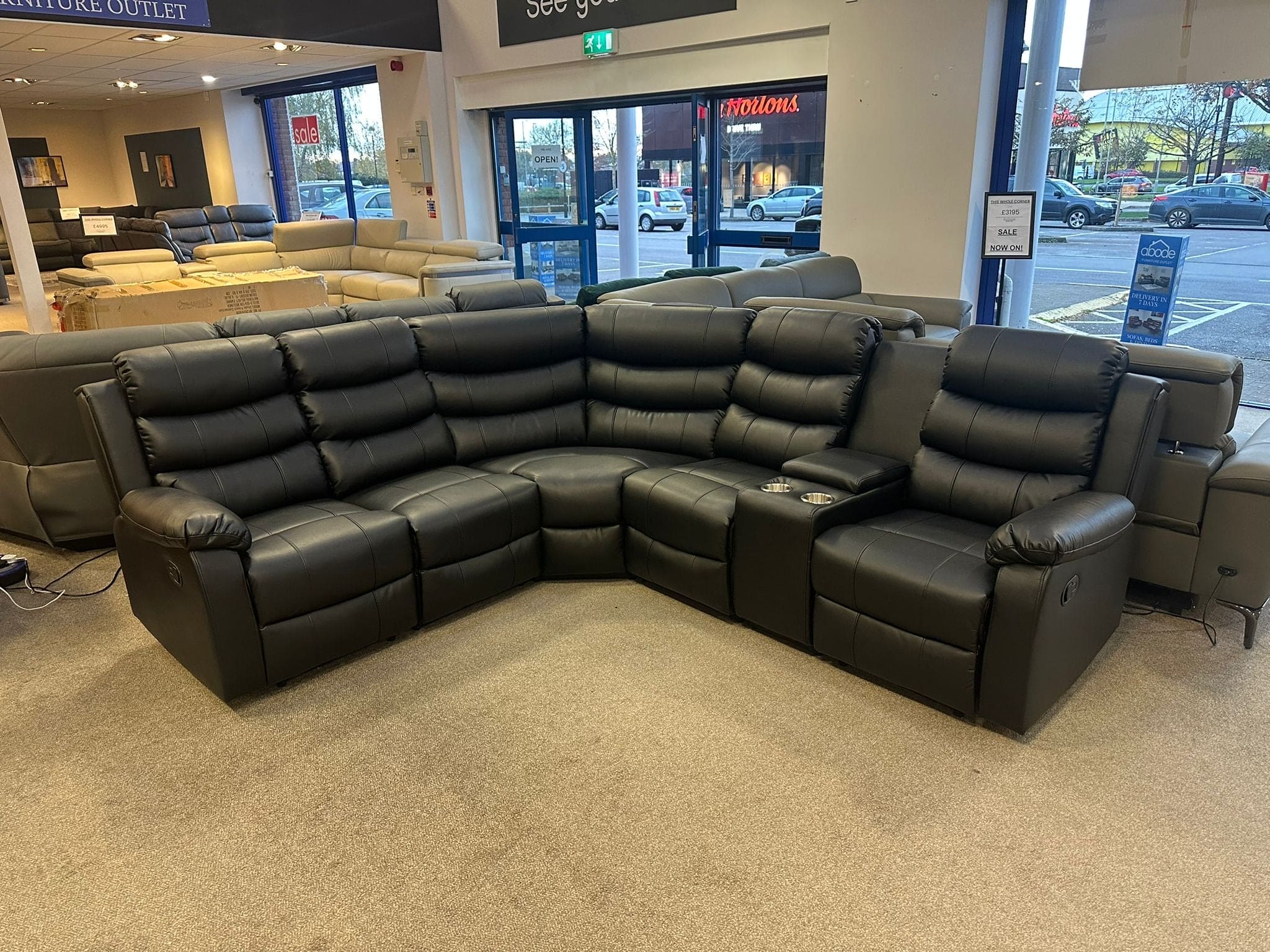 Black Leather 'Lando' 2c2c Reclining Corner Sofa | Reversible & Modular | Drinks Console | High Backrest | Built To Fit Any Home | Couch | - Image 3