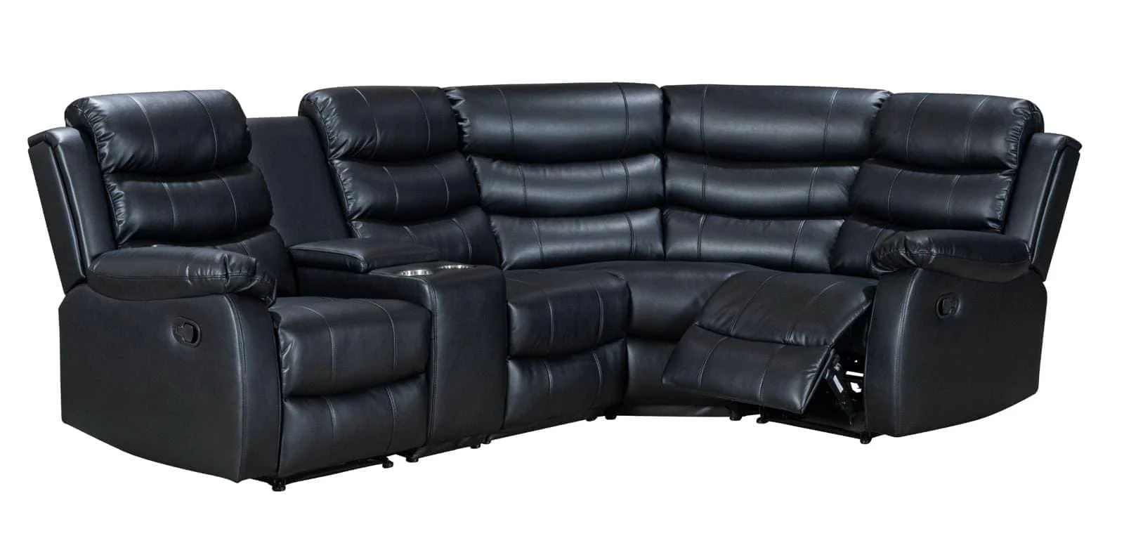 Black Leather 'Lando' 2c1c Reclining Corner Sofa | Reversible & Modular | Drinks Console | High Backrest | Built To Fit Any Home | Couch | - Image 3