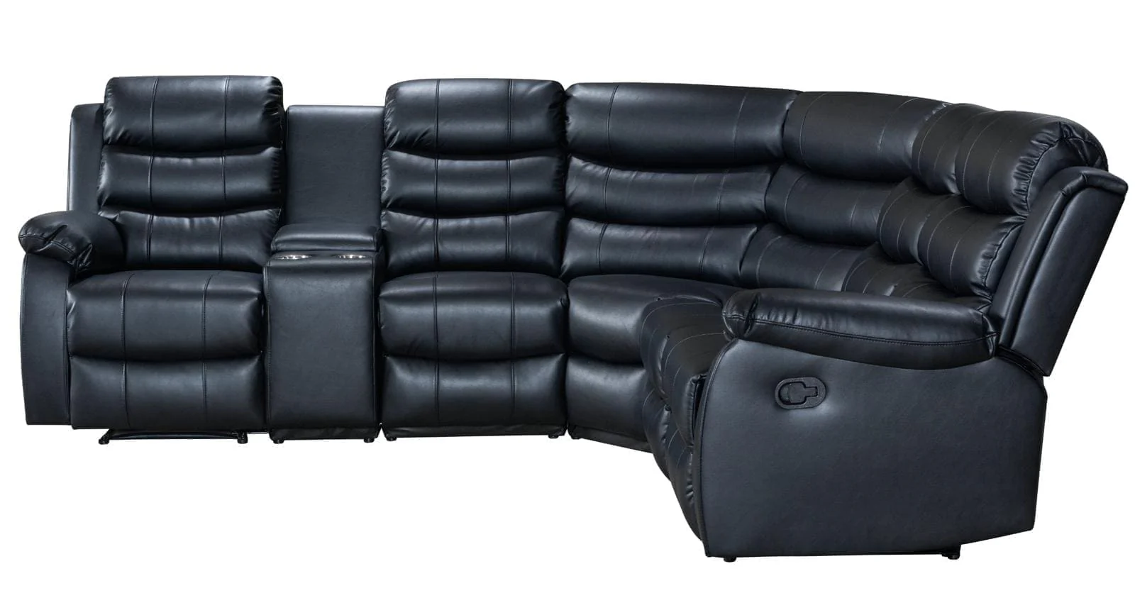 Black Leather 'Lando' 2c1c Reclining Corner Sofa | Reversible & Modular | Drinks Console | High Backrest | Built To Fit Any Home | Couch | - Image 4