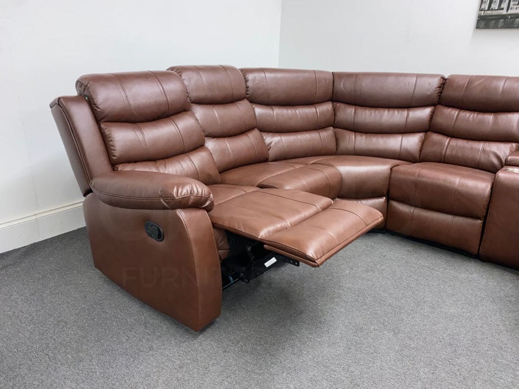 (Special Offer) Brown Leather 'Lando' Reclining Corner Sofa | Reversible & Modular | Drinks Consol | High Backrest | Built To Fit Any Home - Image 8