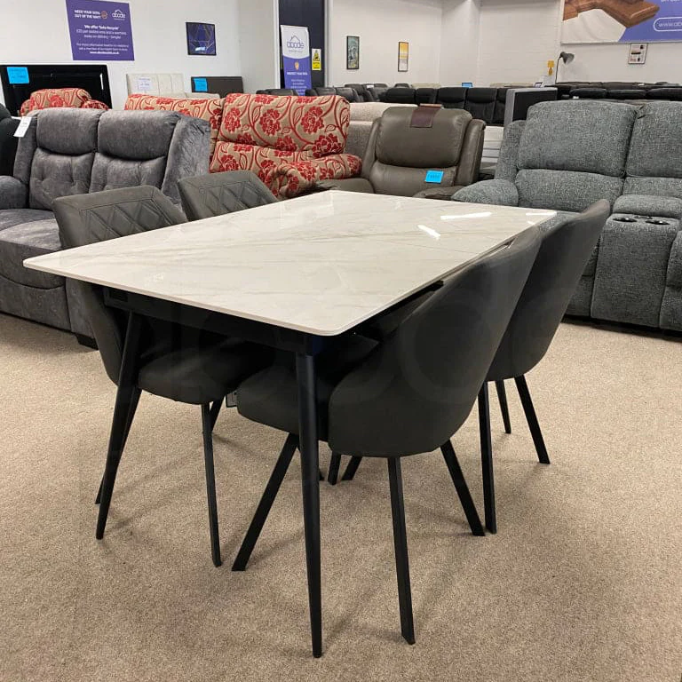 Extending White Slate Chelsea Dining Table & Grey Leather Chairs Set - Image 10