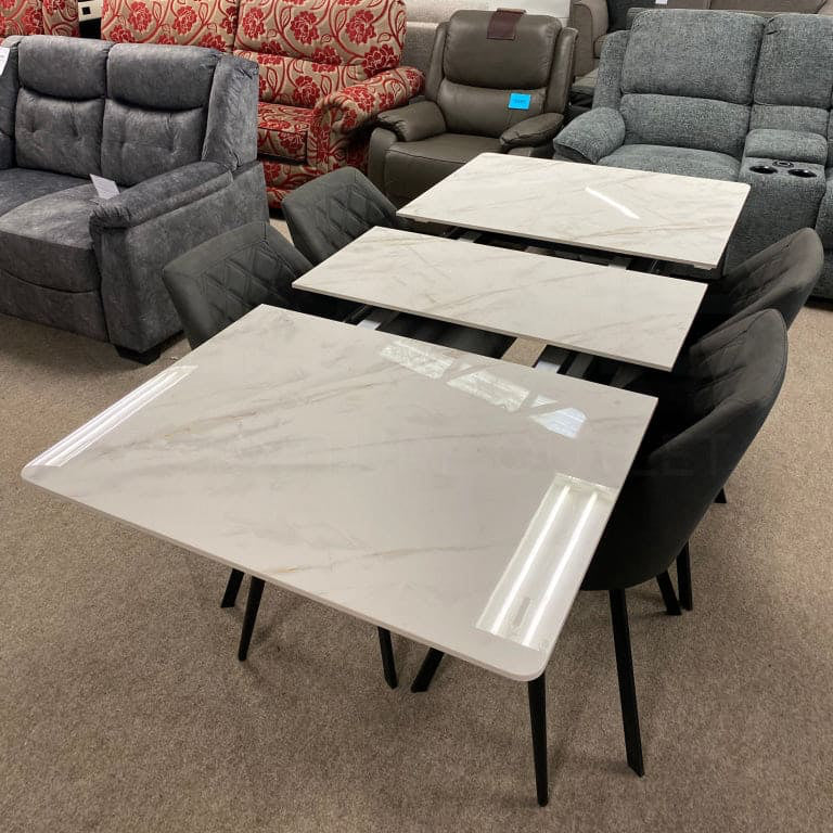 Extending White Slate Chelsea Dining Table & Grey Leather Chairs Set - Image 11