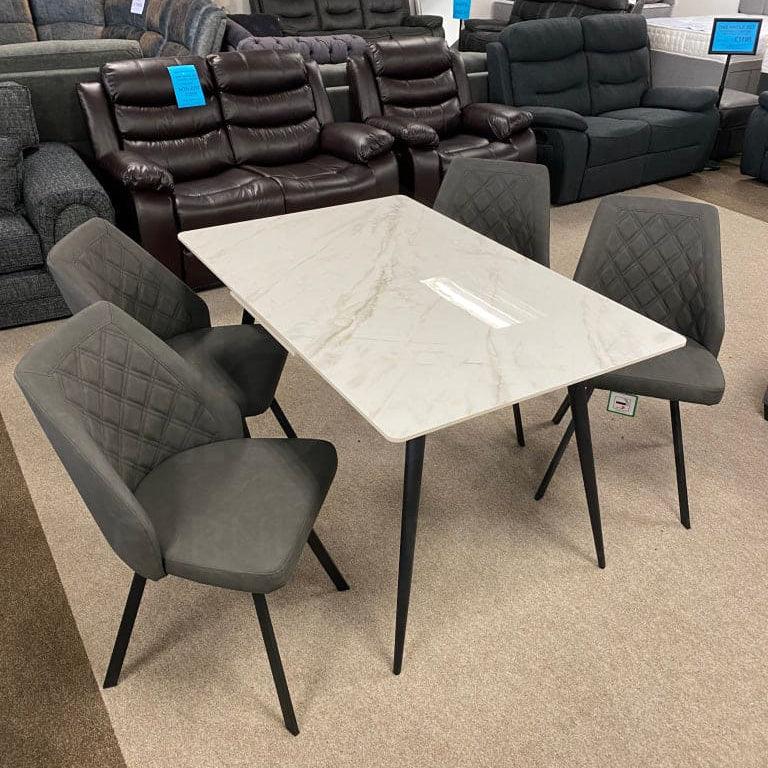 Extending White Slate Chelsea Dining Table & Grey Leather Chairs Set - Image 3