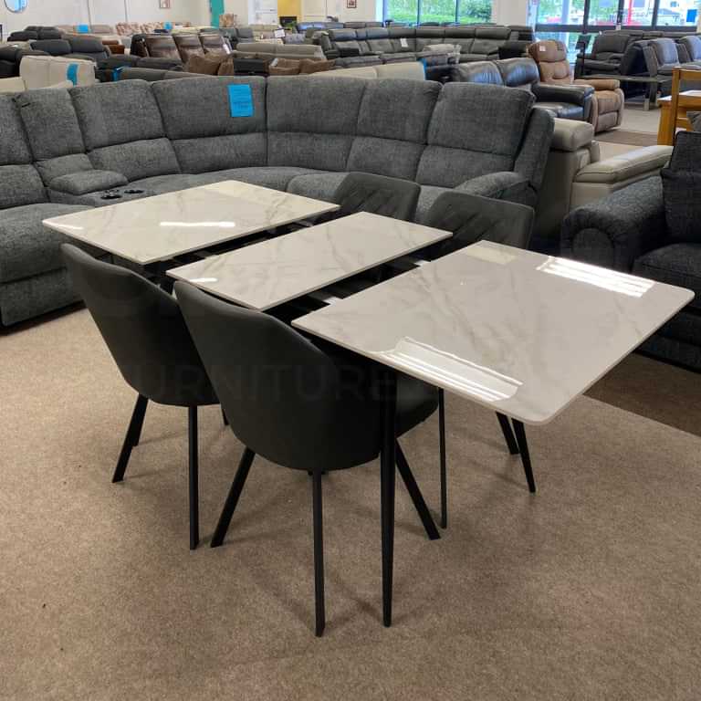Extending White Slate Chelsea Dining Table & Grey Leather Chairs Set - Image 5