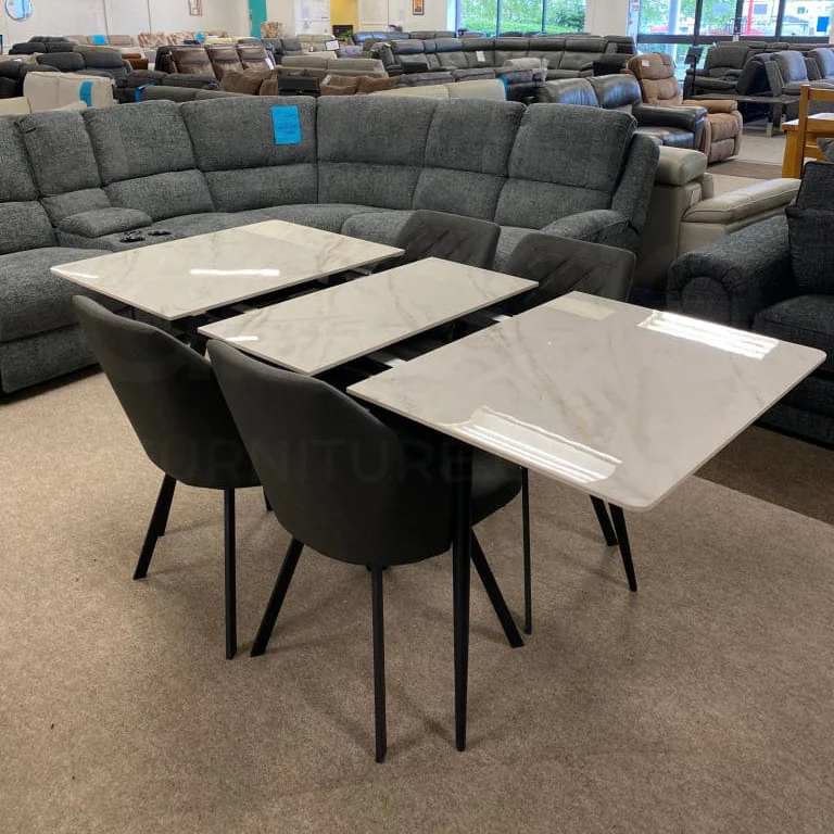 Extending White Slate Chelsea Dining Table & Grey Leather Chairs Set - Image 6