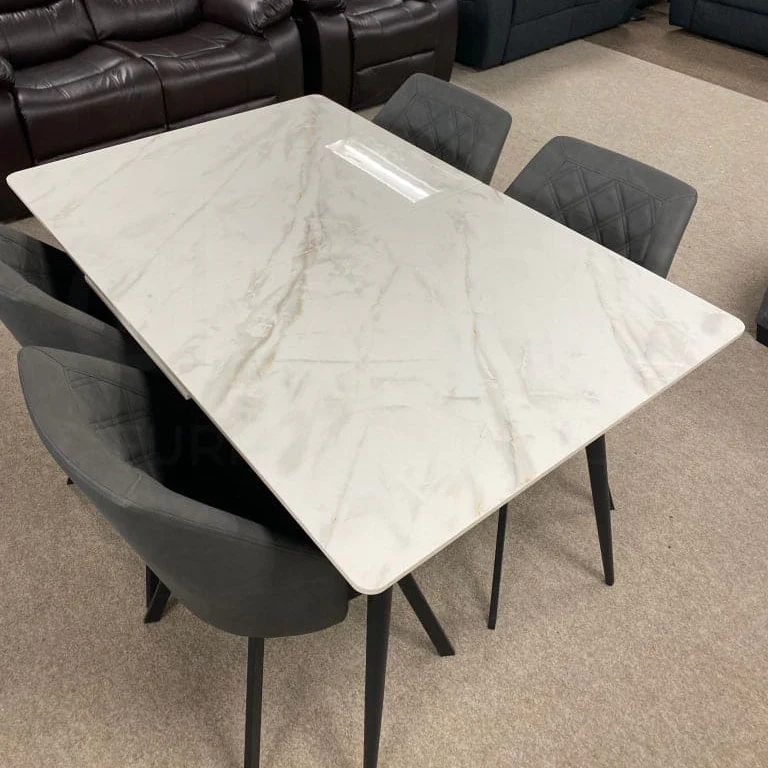 Extending White Slate Chelsea Dining Table & Grey Leather Chairs Set - Image 7