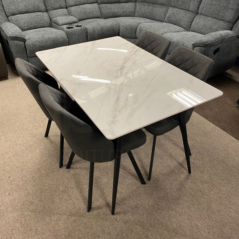 Extending White Slate Chelsea Dining Table & Grey Leather Chairs Set - Image 8