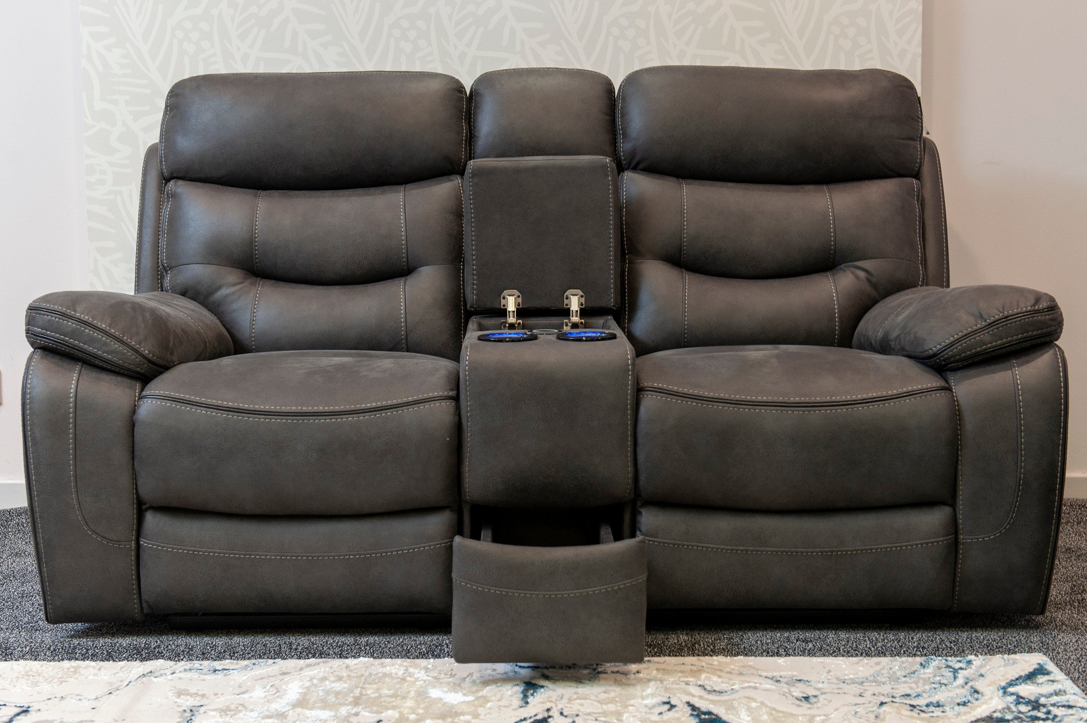 Cinema Sofa | Drinks Coolers | Wireless Charging | Bluetooth Speakers | Power Adjustable Headrests | Express Smart Tech 2 Seater Fabric Power Recliner Sofa With Drinks Console | Couch | - Image 11