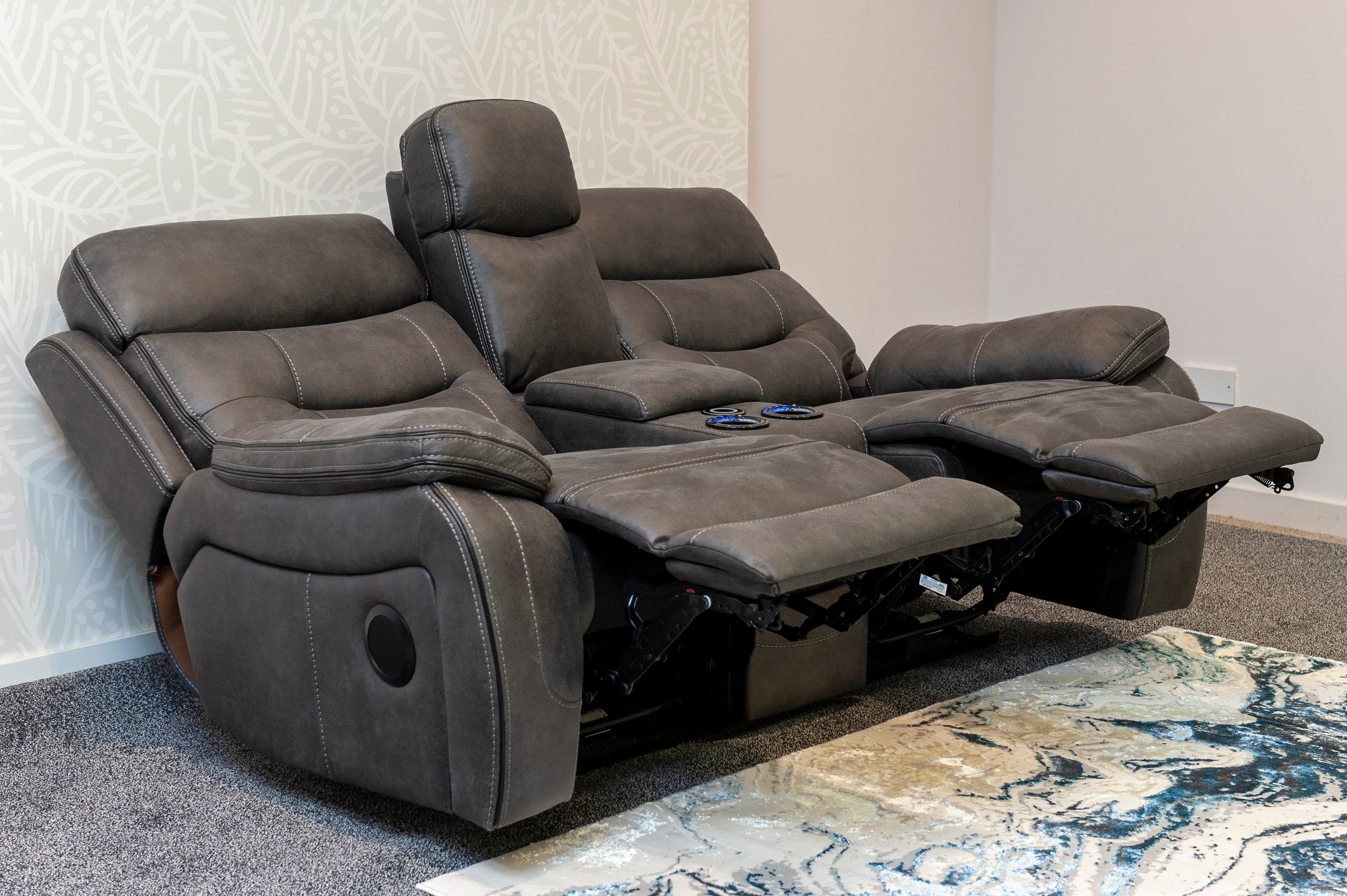 Cinema Sofa | Drinks Coolers | Wireless Charging | Bluetooth Speakers | Power Adjustable Headrests | Express Smart Tech 2 Seater Fabric Power Recliner Sofa With Drinks Console | Couch | - Image 12