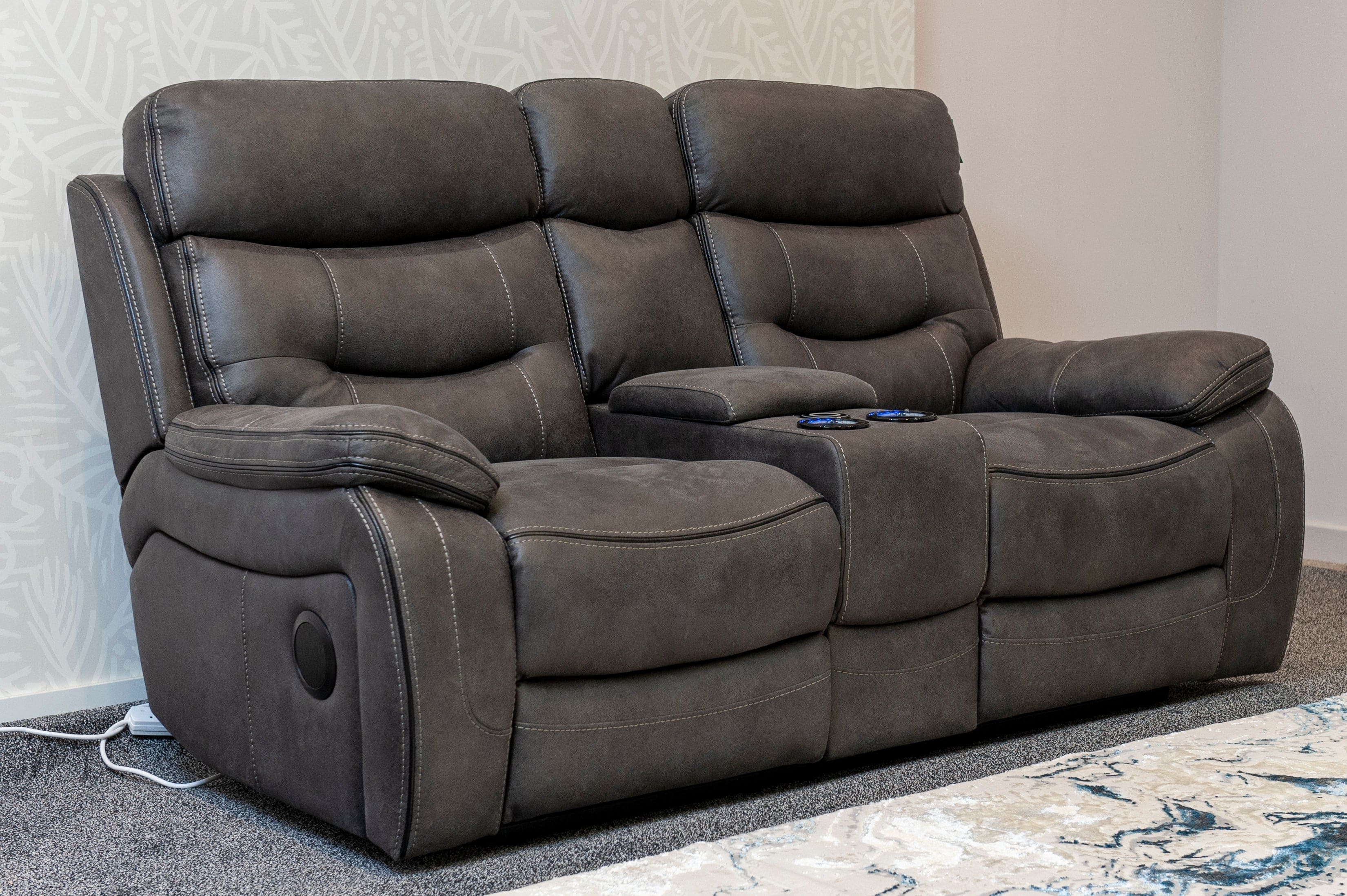 Cinema Sofa | Drinks Coolers | Wireless Charging | Bluetooth Speakers | Power Adjustable Headrests | Express Smart Tech 2 Seater Fabric Power Recliner Sofa With Drinks Console | Couch | - Image 3