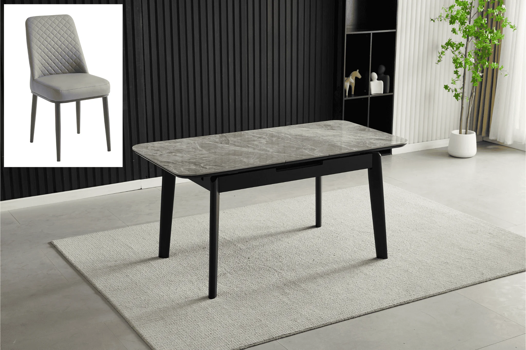 Complete Dining Set | 4 to 6 Dining Chairs + Arizona Grey Ceramic Extending Dining Table 130cm - 160cm - Image 2
