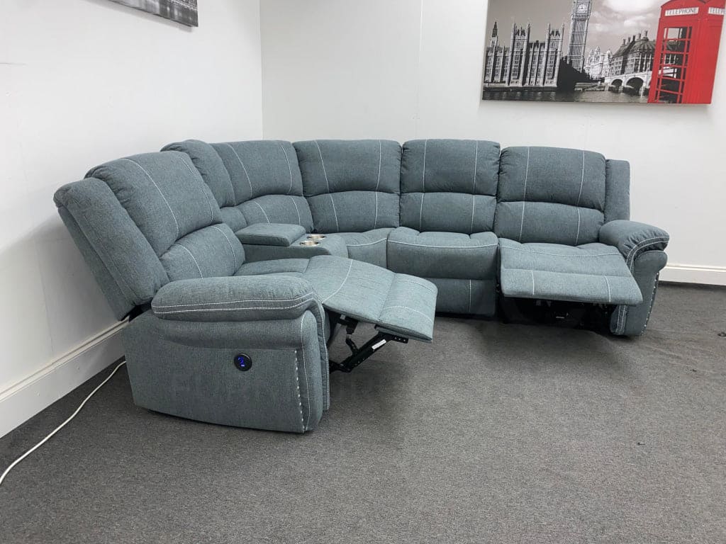 SPECIAL OFFER! “Finsbury Express" Grey Fabric Electric Recliner LHF Modular Corner Sofa - Image 16