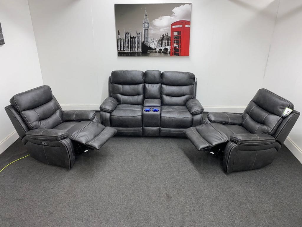 Cinema Sofa | Drinks Coolers | Wireless Charging | Bluetooth Speakers | Power Adjustable Headrests | Express Smart Tech 2 Seater Fabric Power Recliner Sofa With Drinks Console 2 Seater + 2 Armchairs Tech Fabric Recliner Sofa Set - Image 2
