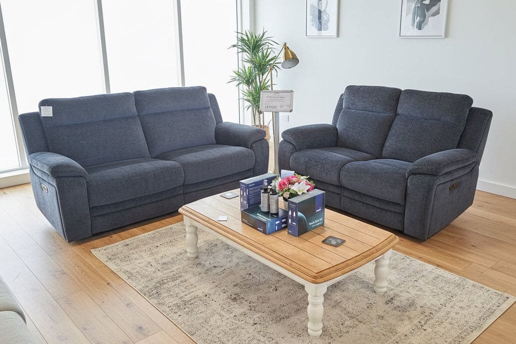 Nixon Bundle Deal -  Electric Reclining 3 Seater + 2 Seater Sofa Set in Charcoal Grey Fabric With USB Charging Ports