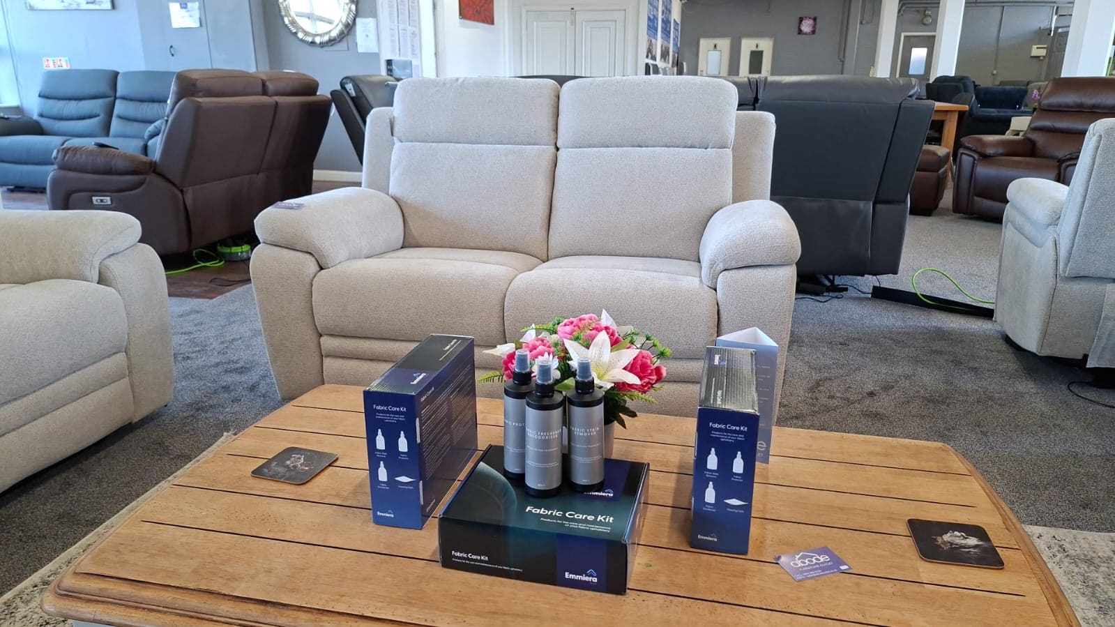 Nixon Clearance Package -  Electric Reclining 3 Seater + 2 Seater Sofa Set in Ivory Fabric With USB Charging Ports - Image 5