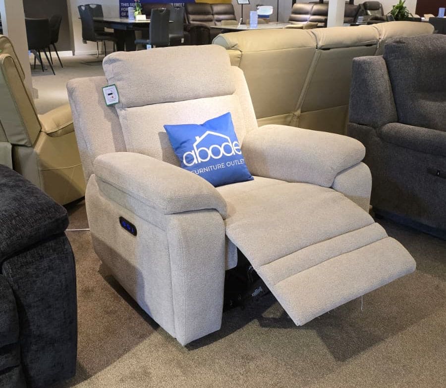 Nixon Clearance Package -  Electric Reclining 3 Seater + 2 Seater Sofa Set in Ivory Fabric With USB Charging Ports - Image 6