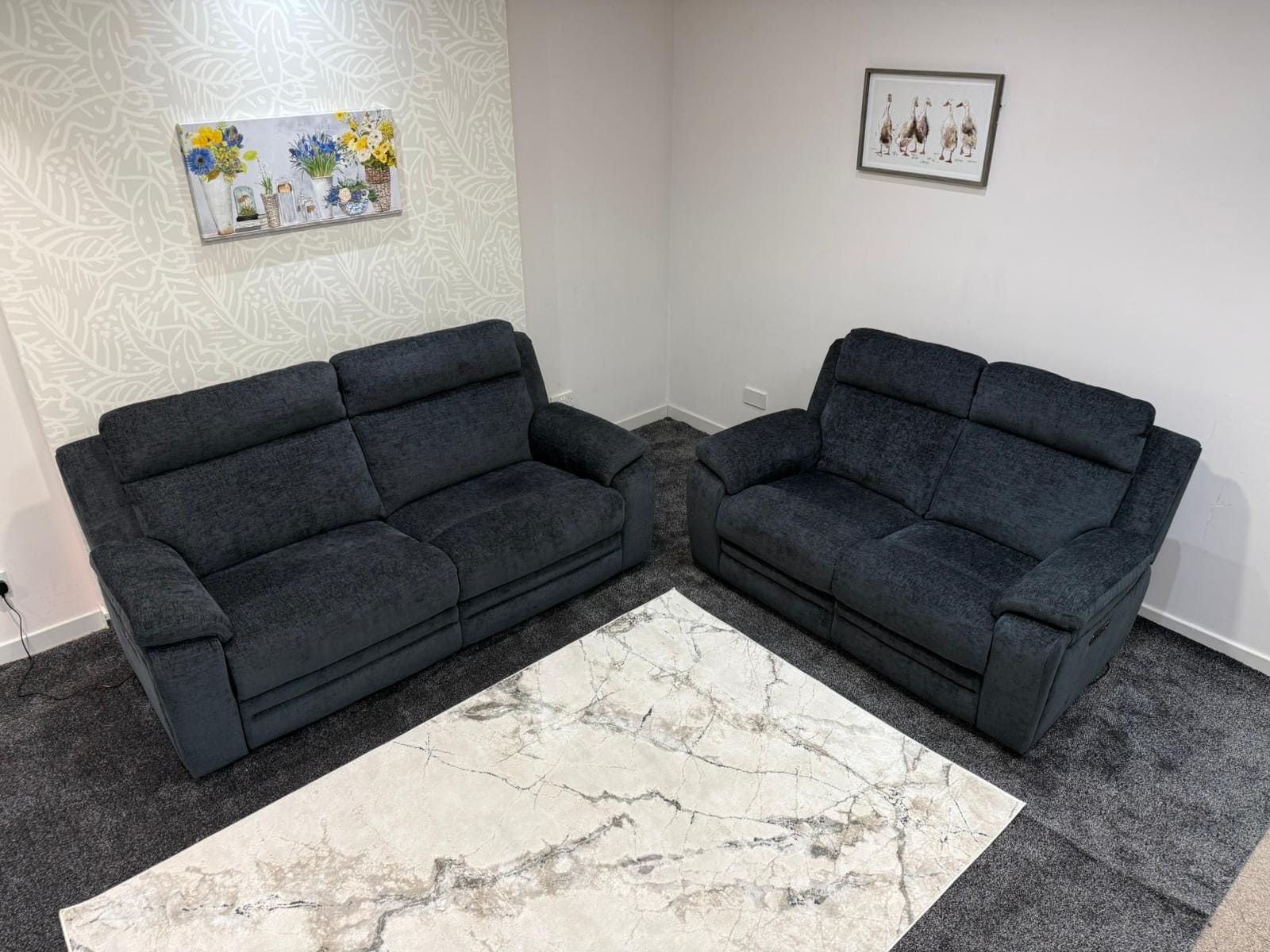 "Barre" Electric / Power Reclining Grey Fabric 3 + 2 Seater Sofa Set - USB Charging Ports - Image 13