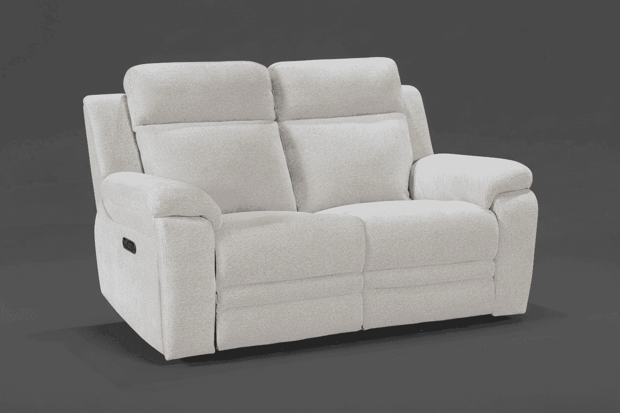 "Barre" Electric Reclining Ivory Fabric 2 Seater Sofa - USB Charging Ports - Image 2