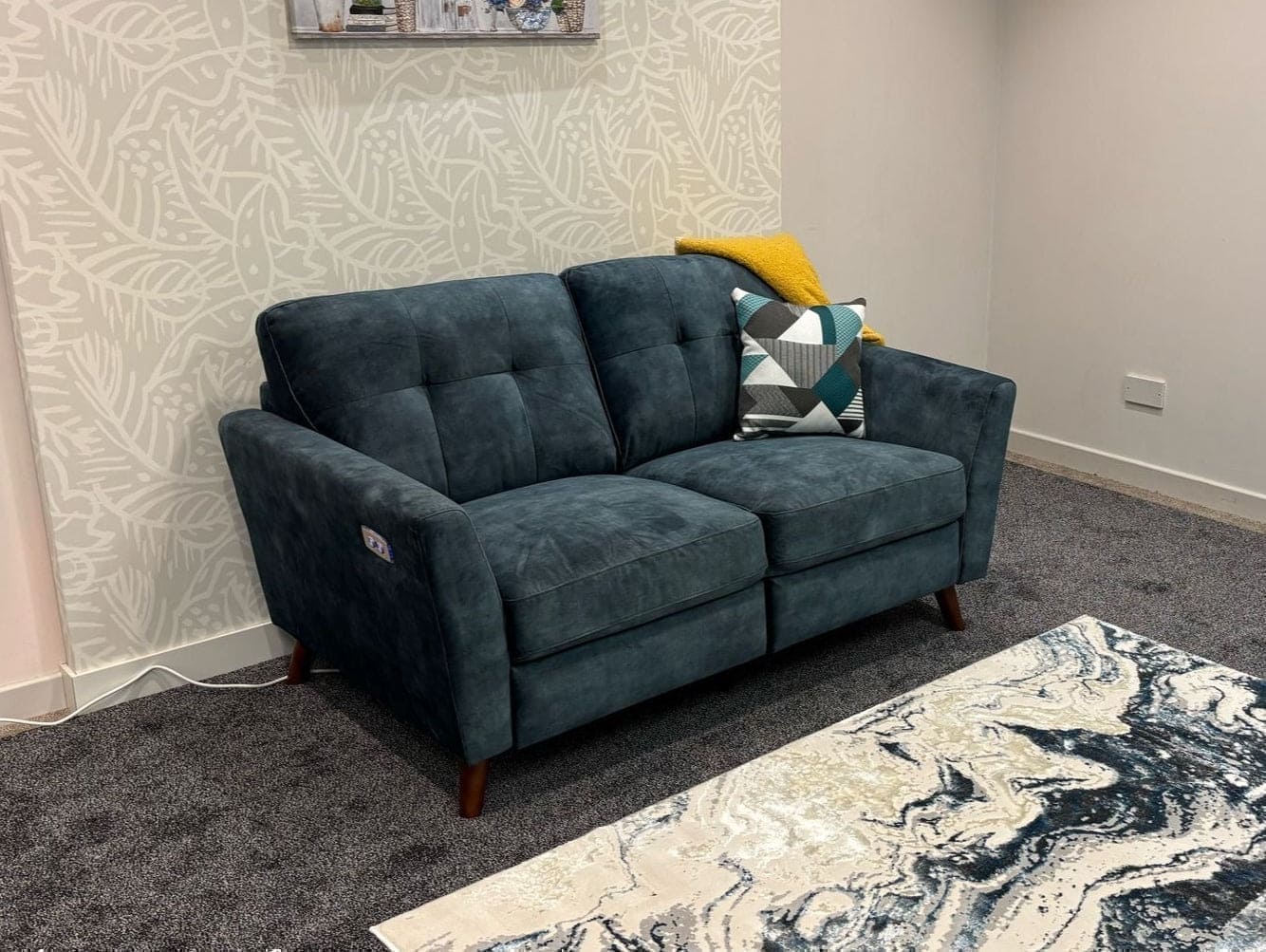 Tivoli Electric Recliner Ocean / Blue Plush Velvet Fabric 3 Seater, 2 Seater & Armchair Sofa Set Range - Image 12