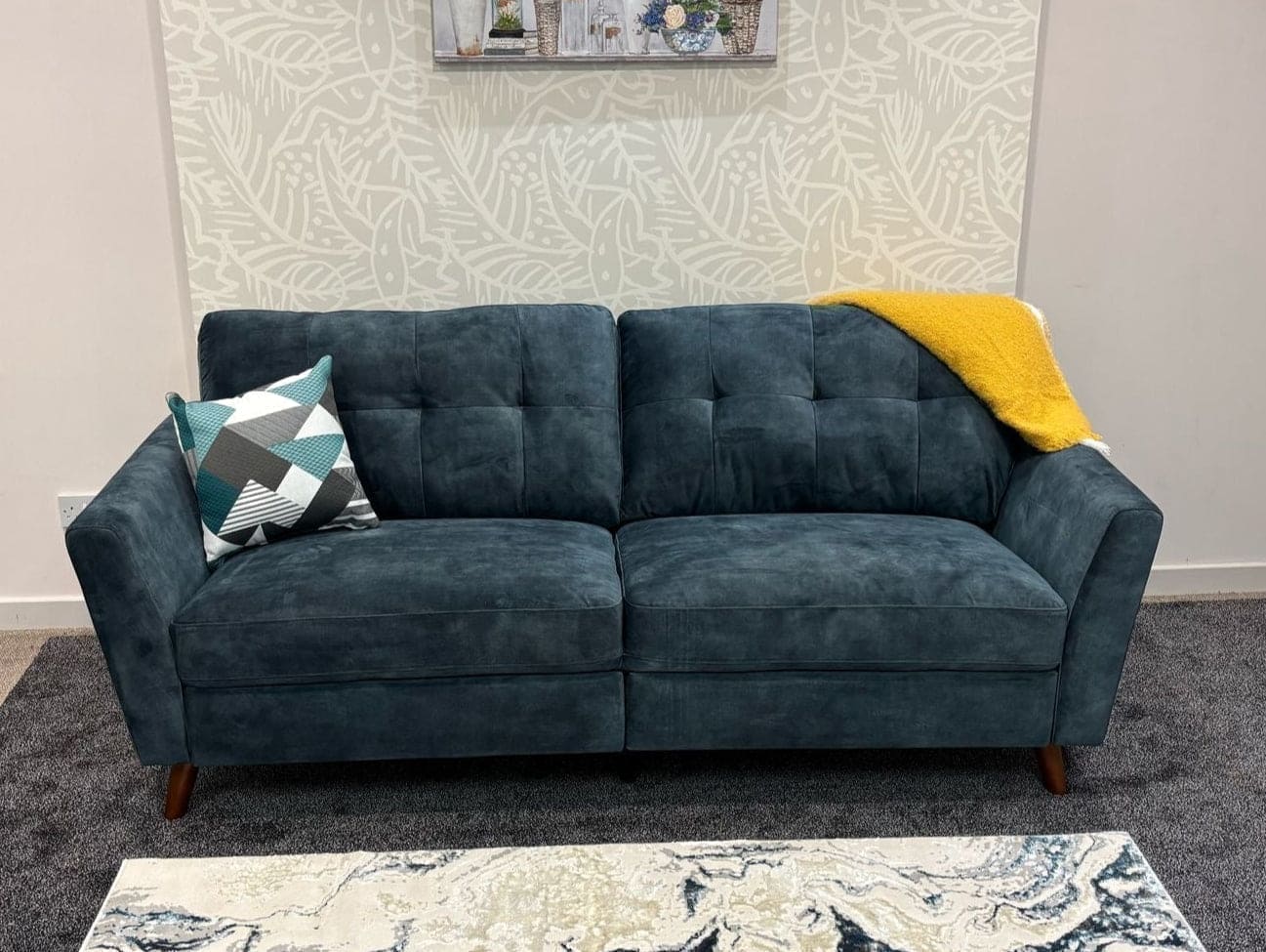 Tivoli Electric Recliner Ocean / Blue Plush Velvet Fabric 3 Seater Sofa - Image 3