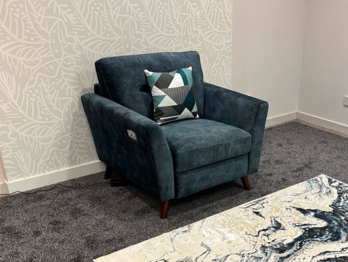 Tivoli Electric Recliner Ocean / Blue Plush Velvet Fabric Armchair 1 Sofa