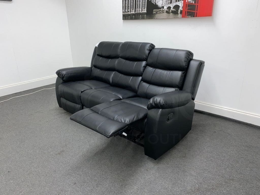 Lando Recliner Black Leather 3 Seater Sofa With Drinks Tray Table - Image 6