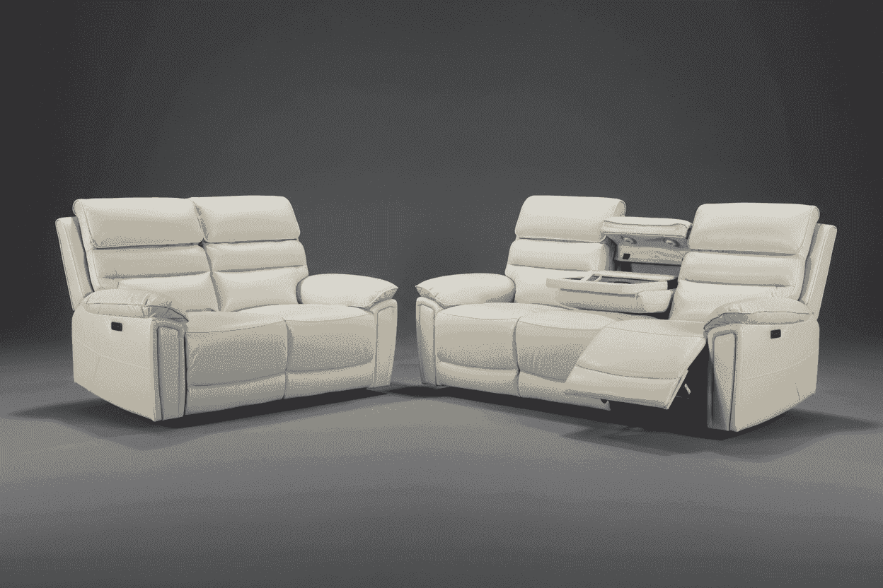 Calisese Ivory Cream Leather Electric Reclining Sofa Range Suite Set With USB Charging Ports & Drop Down Tray Table - Image 14