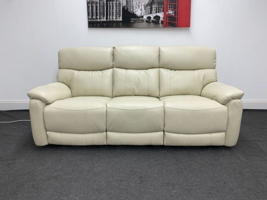 Ivory Cream Milano Leather Electric Reclining Sofa Range | This Suite Comes With USB Charging Ports & Fold Down Drinks Tray Table | Couch | - Image 18