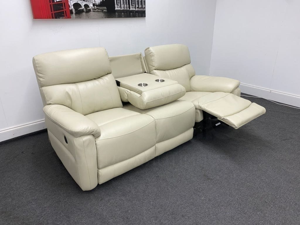 Ivory Cream Milano Leather Electric Reclining Sofa Range | This Suite Comes With USB Charging Ports & Fold Down Drinks Tray Table | Couch | - Image 3