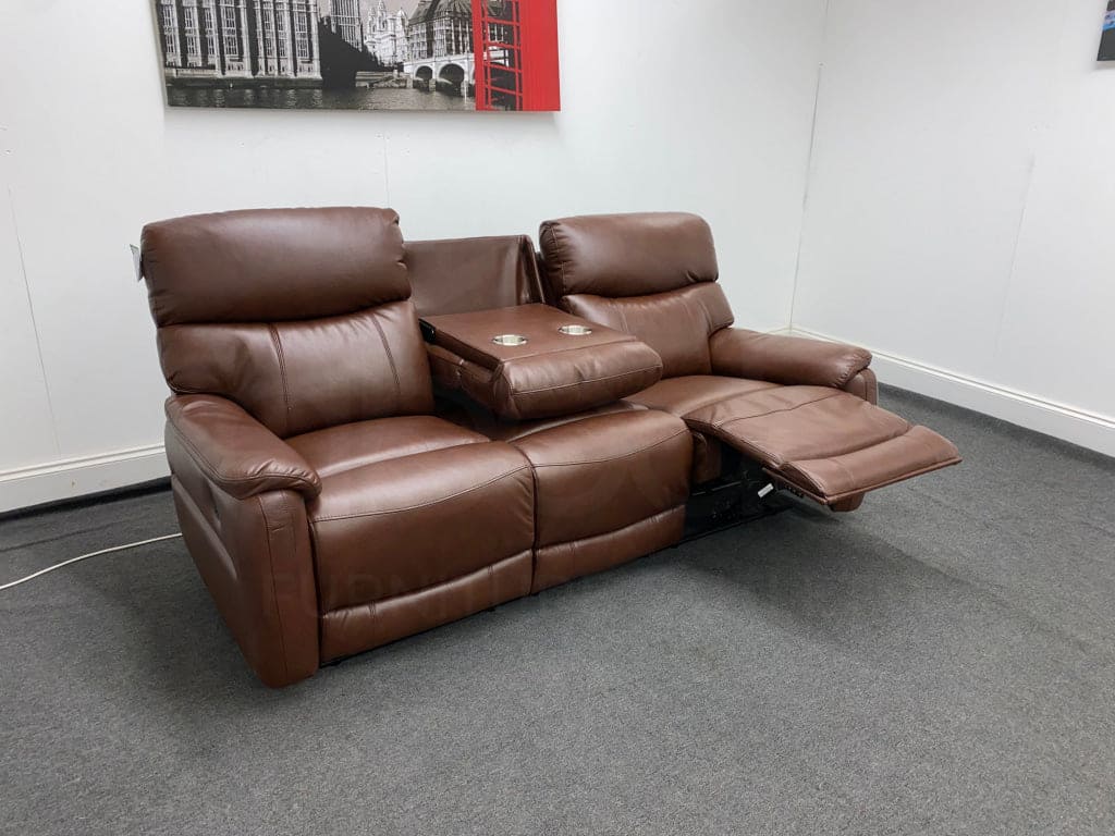 Milano Brown Leather Electric / Power Reclining Sofa Range Suite Set With USB Charging Ports | Couch | - Image 3