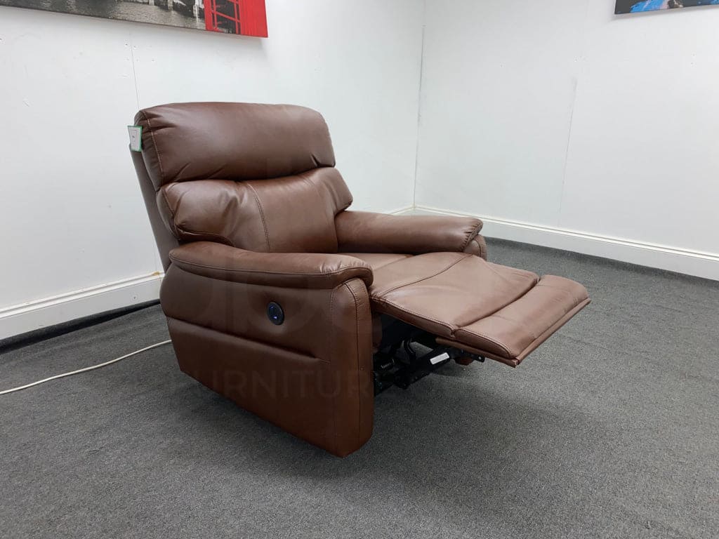 Milano Brown Leather Electric / Power Reclining Sofa Range Suite Set With USB Charging Ports | Couch | - Image 5