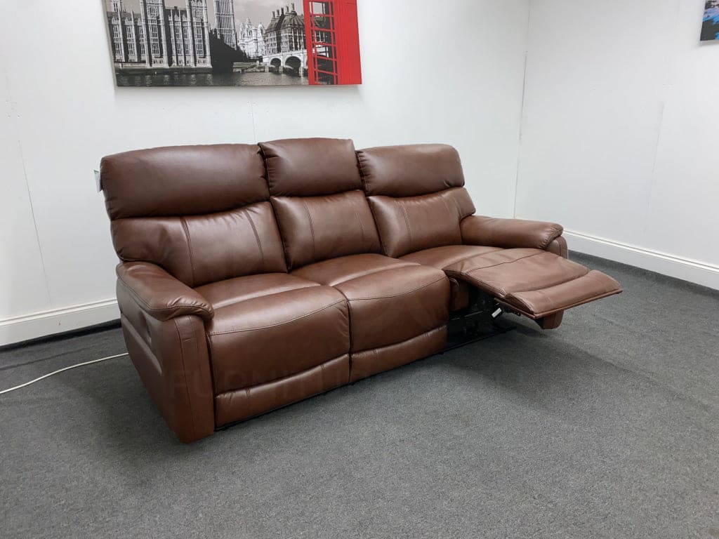 Milano Brown Leather Electric / Power Reclining Sofa Range Suite Set With USB Charging Ports | Couch | - Image 7