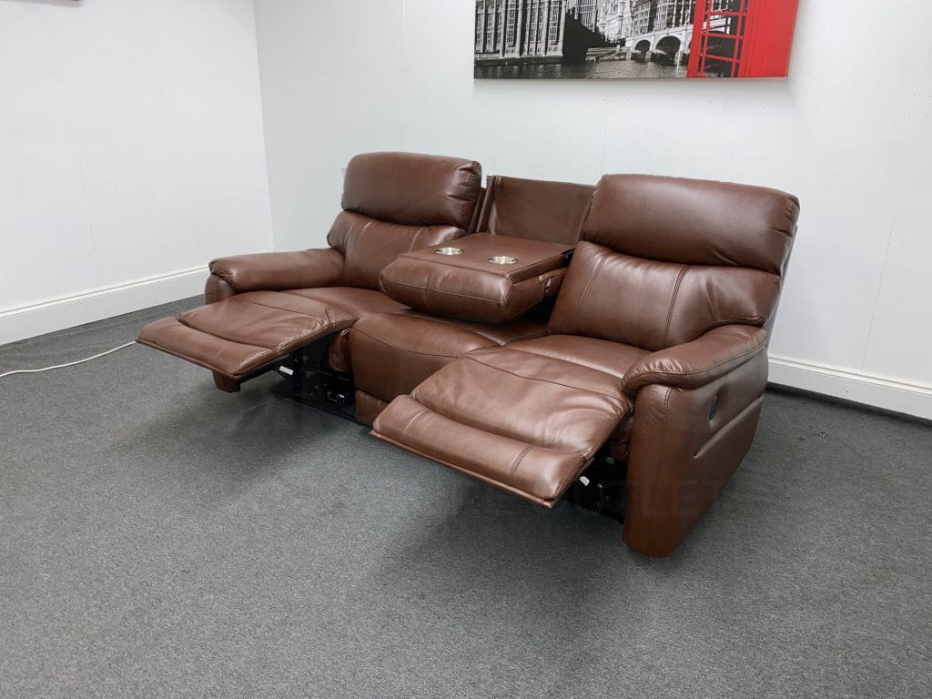 Milano Brown Leather Electric / Power Reclining Sofa Range Suite Set With USB Charging Ports | Couch | - Image 8