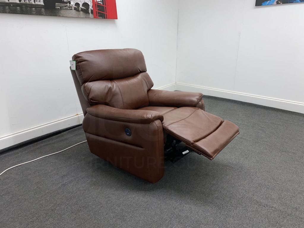 Milano Brown Leather Electric / Power Reclining Sofa Range Suite Set With USB Charging Ports | Couch | - Image 9