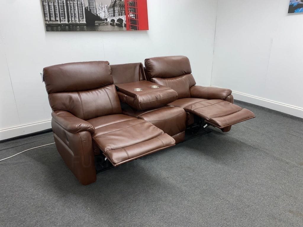 Milano Brown Leather Electric Reclining 3 Seater + 2 Seater Sofa Suite Set | USB Ports | Drop Down Tray Table | Pocket Sprung Seats | Couch | - Image 3