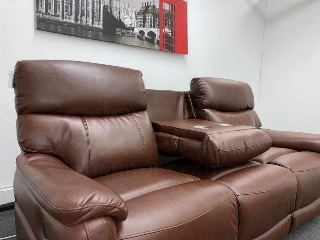 Milano Brown Leather Electric Reclining 3 Seater + 2 Seater Sofa Suite Set | USB Ports | Drop Down Tray Table | Pocket Sprung Seats | Couch | - Image 11