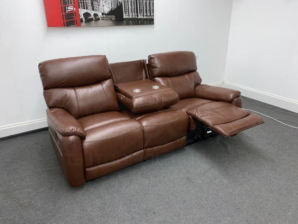 Milano Brown Leather Electric Reclining 3 Seater + 2 Seater Sofa Suite Set | USB Ports | Drop Down Tray Table | Pocket Sprung Seats | Couch | - Image 14