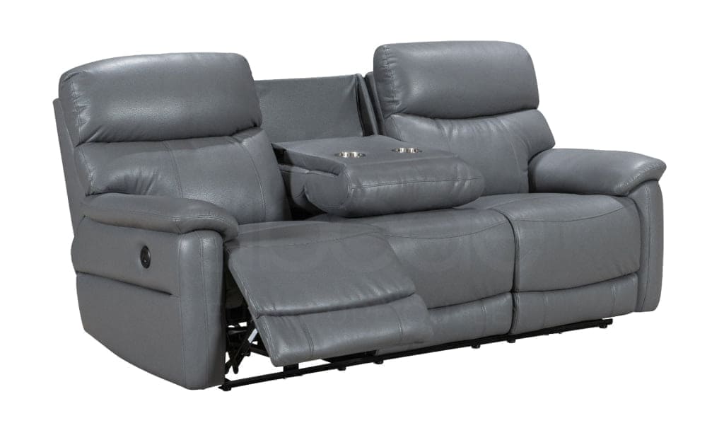 Charcoal Grey Milano Leather Reclining 3 Seater Sofa + Tray Table & USB Ports - Image 2