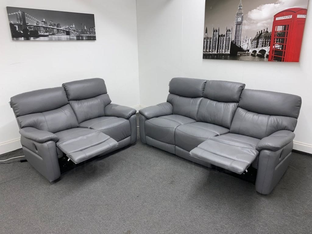 Charcoal Grey Milano Leather Electric Reclining Sofa Range | This Suite Comes With USB Charging Ports & A Fold Down Drinks Tray Table | Couch |