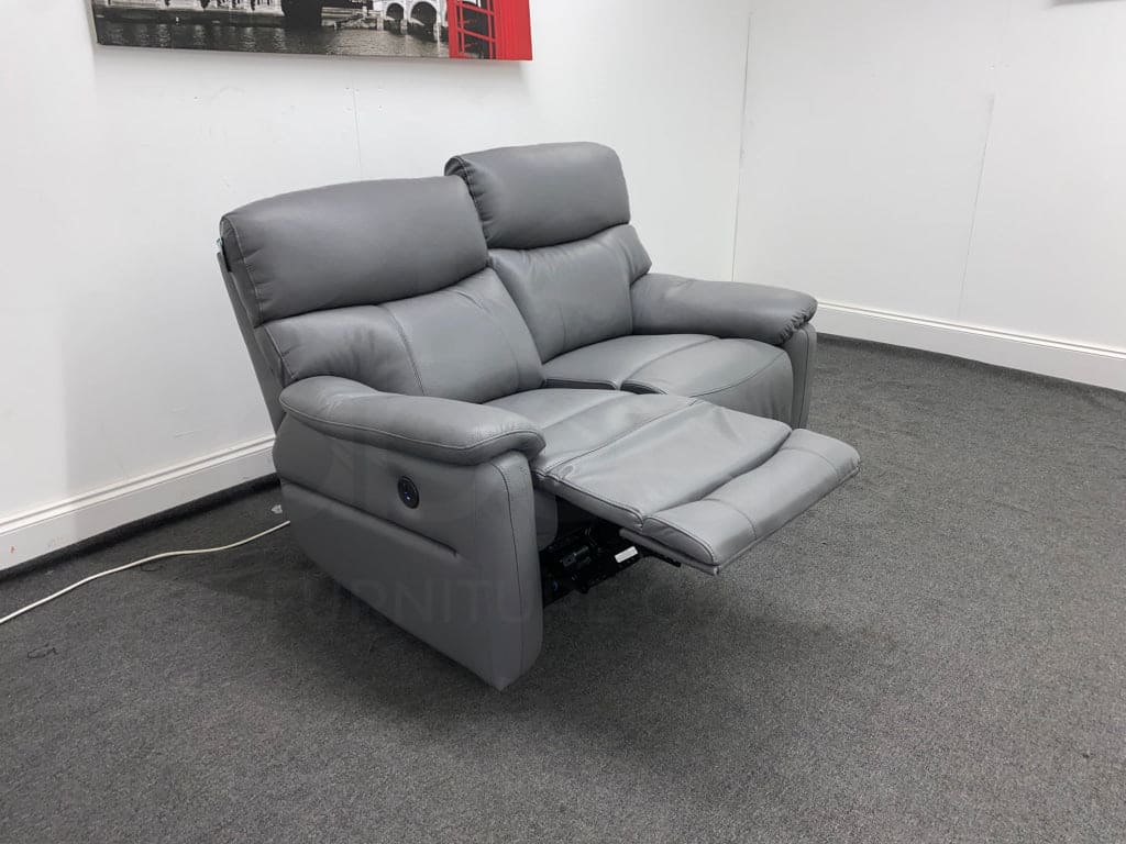 Charcoal Grey Milano Leather Electric Reclining Sofa Range | This Suite Comes With USB Charging Ports & A Fold Down Drinks Tray Table | Couch | - Image 10