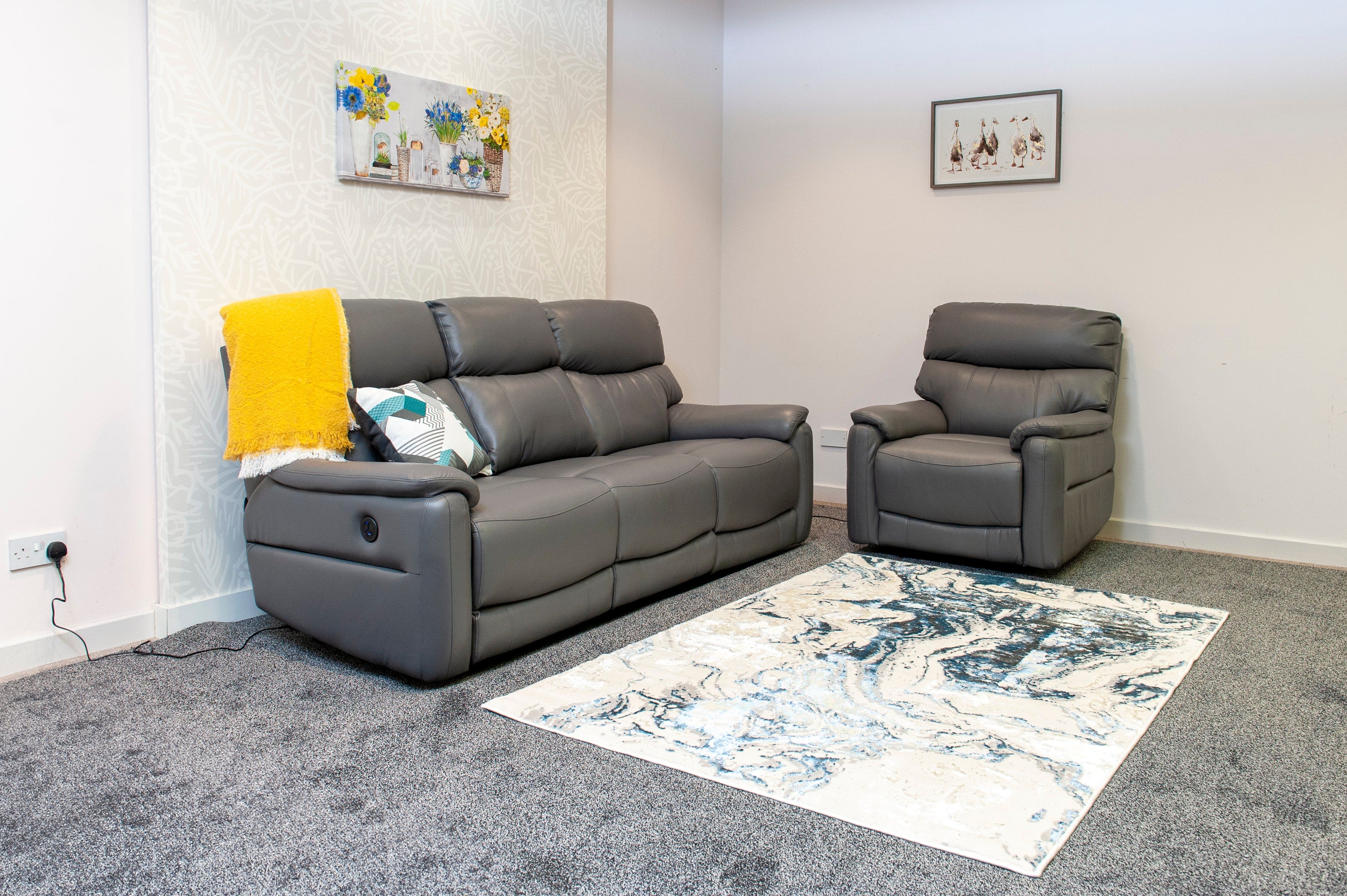 Charcoal Grey Milano Leather Electric Reclining Sofa Range | This Suite Comes With USB Charging Ports & A Fold Down Drinks Tray Table | Couch | - Image 20