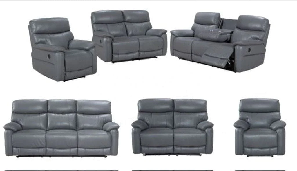 Charcoal Grey Milano Leather Electric Reclining Sofa Range | This Suite Comes With USB Charging Ports & A Fold Down Drinks Tray Table | Couch | - Image 6