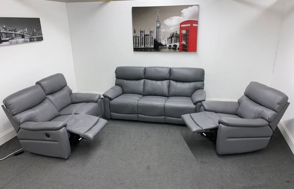Charcoal Grey Milano Leather Electric Reclining Sofa Range | This Suite Comes With USB Charging Ports & A Fold Down Drinks Tray Table | Couch | - Image 8