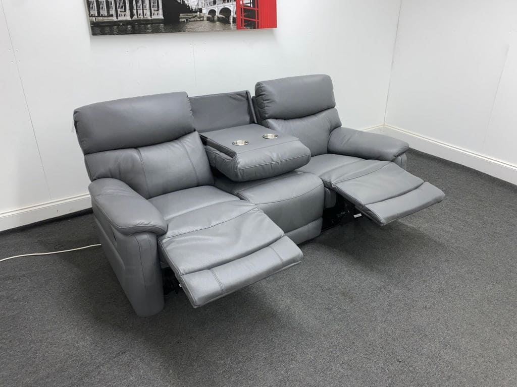 Charcoal Grey Milano Leather Electric Reclining Sofa Range | This Suite Comes With USB Charging Ports & A Fold Down Drinks Tray Table | Couch | - Image 9