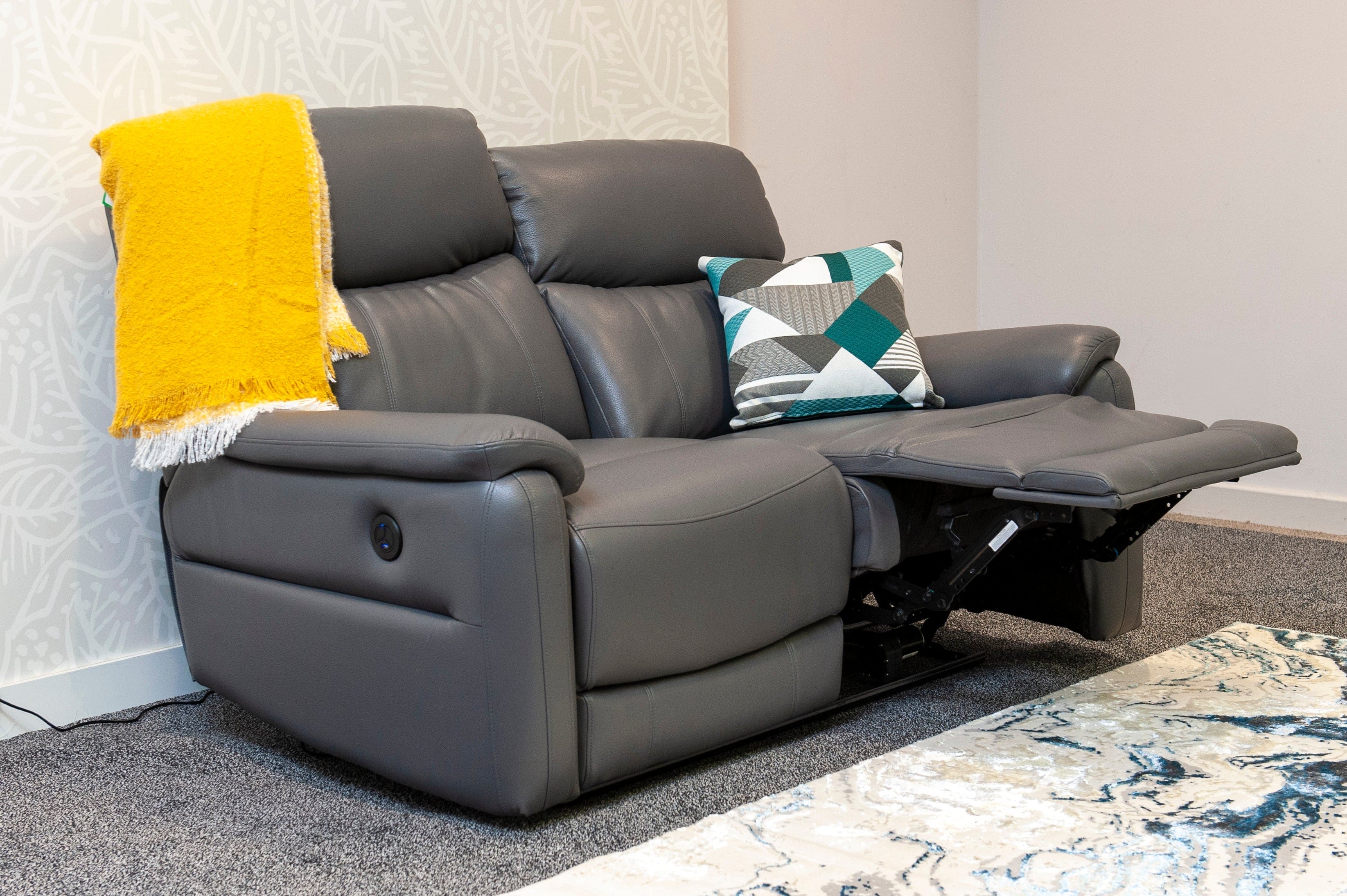 Charcoal Grey Milano Leather Electric Reclining Sofa Range | This Suite Comes With USB Charging Ports & A Fold Down Drinks Tray Table | Couch | - Image 23