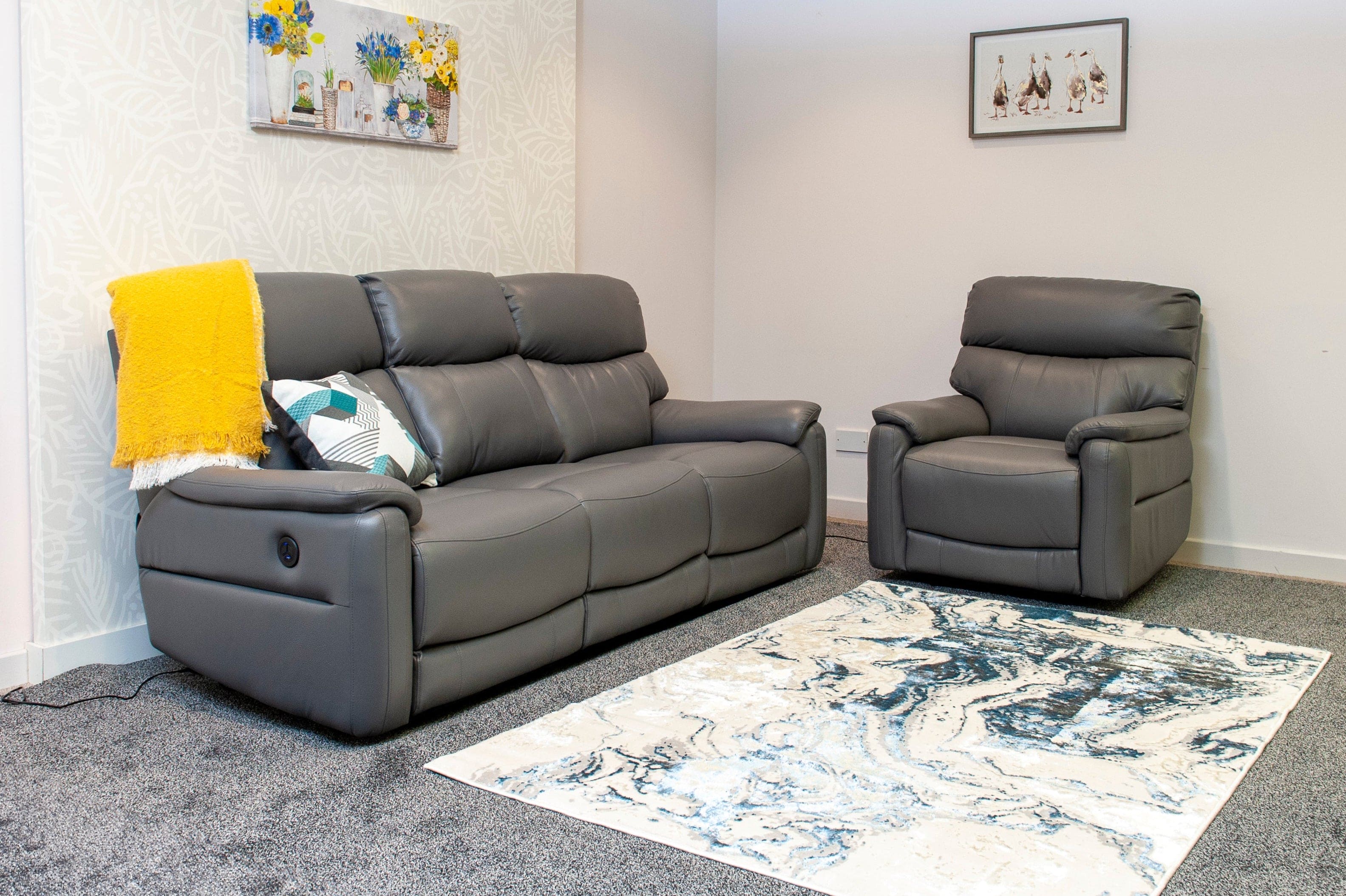 MILANO Grey Leather Electric Reclining 3 + 1 Seater Sofa Suite Set + USB Ports | Couch |